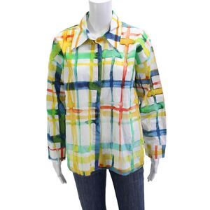 Uterque Women Check Button-Up Blouse Cotton Long Sleeve Multicolor Size S